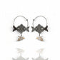 Pair of fish-shaped earrings with shell elements on a white background