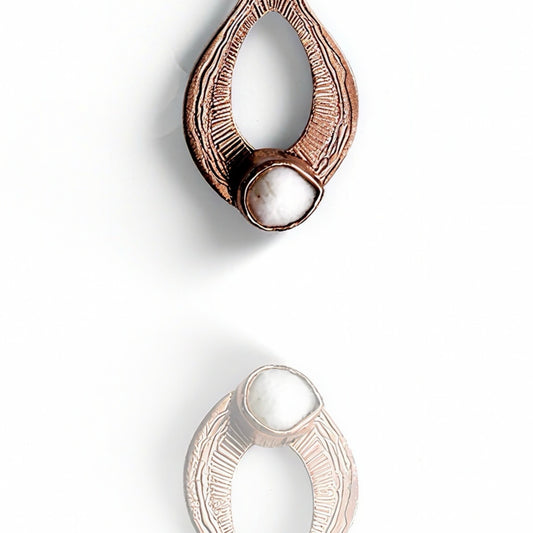 Closeup of a rose gold necklace with pearl